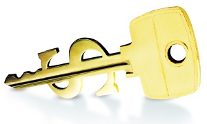 key with a dollar sign embedded, representing investing in security